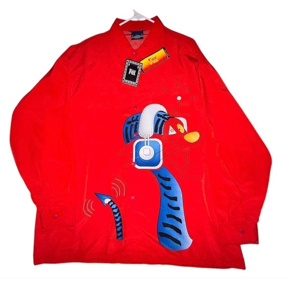 Vintage Y2k Bare Fox " Double Sided Big Graphic Button Up T-Shirt Brand New